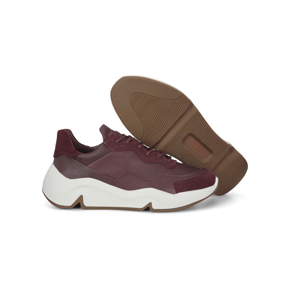 Ecco Chunky Leather and Suede Wine colour Sneaker EU 41 US 10
